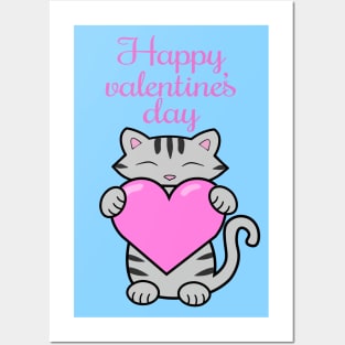 Valentines day cat Posters and Art